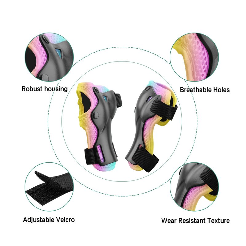 Kids Protective Gear Set Knee Pads for Kids 3-14 Years Toddler Knee and Elbow Pads with Wrist Guards 3 in 1 for Skating Cycling Bike,Biking, Roller Skates, Scooters (Pink Blue Yellow, ‎S(3-8Years))