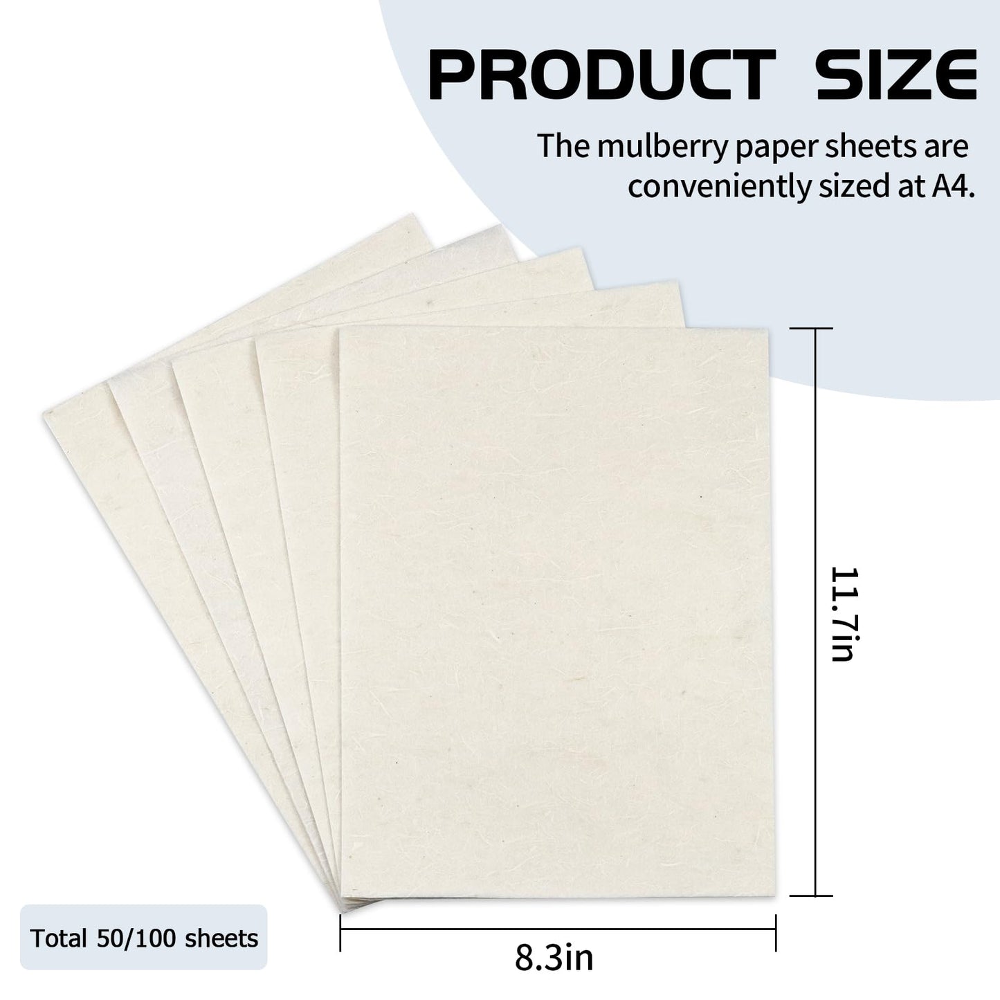 50/100 Sheets FIVEIZERO A4 Mulberry Paper Sheets Natural Fiber Rice Papers,8.3x11.7in Natural Decoupage Tissue Paper for Writing Painting, Decorative &Card Making Papers DIY Craft