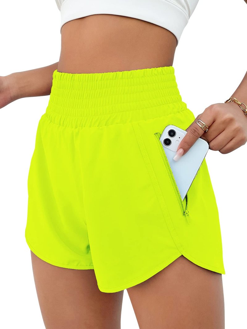 BMJL Women's Athletic Shorts High Waisted Running Short Pocket 2.5" Sporty Shorts Gym Elastic Workout Shorts(XL,Neongreen)