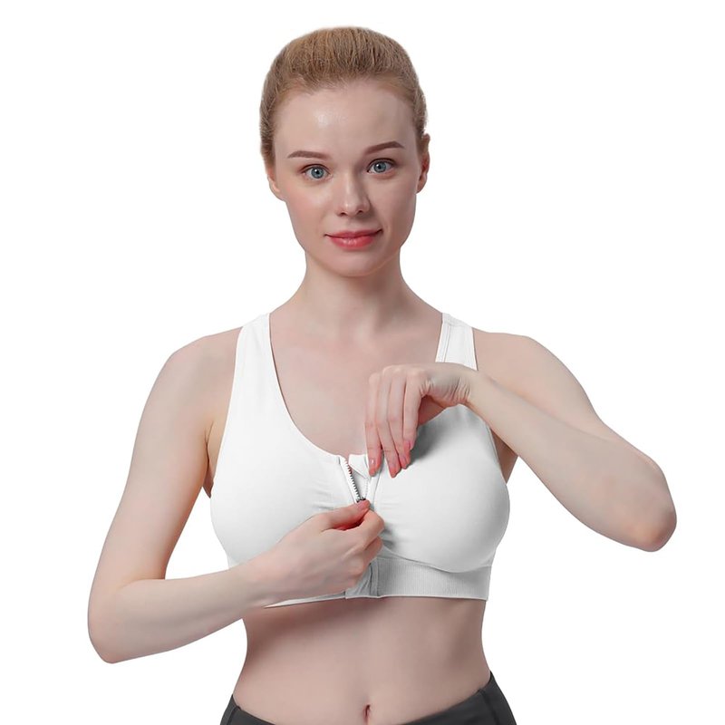 Women's Zip Front Sports Bra - Wireless, Padded, Post-Surgery Zipper Front Racerback Workout Yoga Gym Bra Top 2 Pack