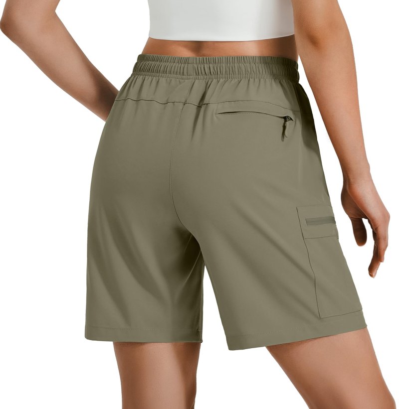 Hugut Women's Lightweight Hiking Cargo Shorts Quick Dry Athletic Shorts Camping Travel Golf Zipper Pockets Water Resistant Slate Green