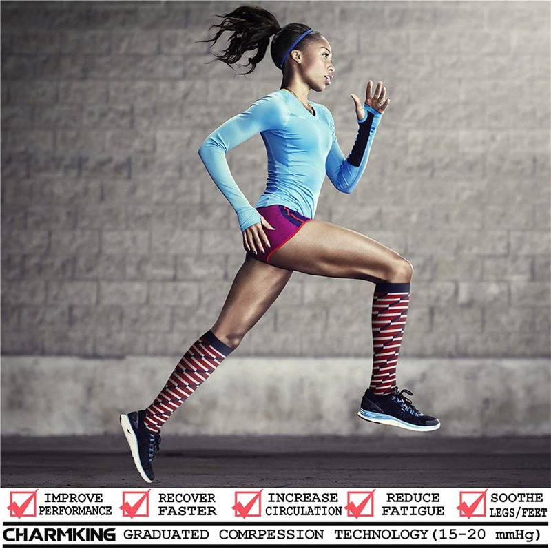 CHARMKING Compression Socks for Women & Men (8 Pairs) 15-20 mmHg Graduated Copper Support Calf Socks are Best for Pregnant, Nurses - Boost Performance, Circulation, Knee High Wide Calf(L/XL,Multi 10)