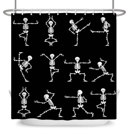 GCIREC Halloween Shower Curtain, Cartoon Funny Skull Skeleton Dancing Bathroom Curtain Halloween Party Retro Bath Curtain Waterproof Fabric Machine Washable with 12 Hooks, 72"X72"