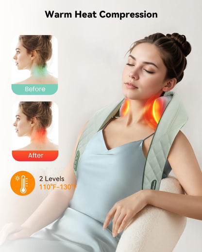 Snailax Cordless Shiatsu Neck Massager with Heat, 4D Kneading Back Shoulder Massager Deep Tissue, Larger Massage & Heating Area, Gift for Mom Dad