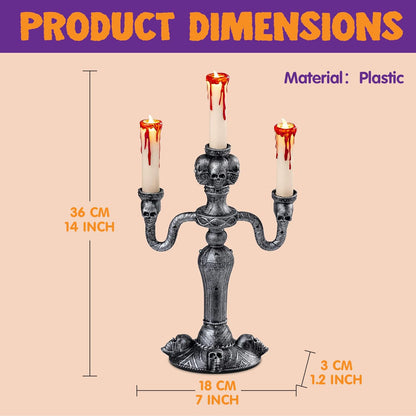 JOYIN 2 Pcs Skull Candelabra Halloween Decorations Indoor LED Lights Flameless Candles Holder, Scary Haunted House Mansion Decor for Table Home Party