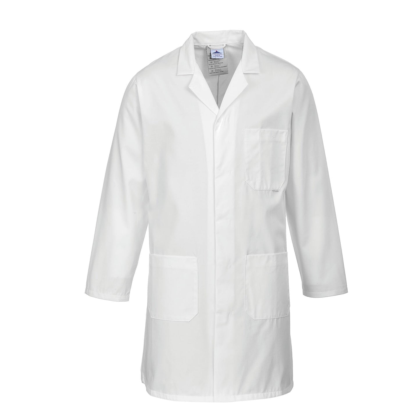 Portwest 2852 Standard Lab Coat Kingsmill Polycotton Professional Protective Workwear Concealed Stud 3 Pocket Storage Durable Comfortable Non-Shrinking, White, S