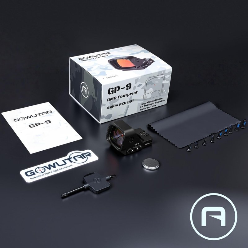 GOWUTAR GP-9 Large Window Red Dot Sight, 6 MOA Reflex Sight for RMR Footprint, Motion Awake, Rugged Aluminum IPX7 Waterproof Competition-Ready Optic