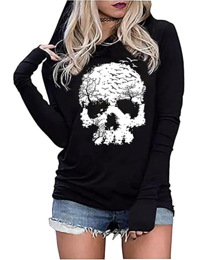 Barlver Women's Halloween Sweatshirts Skull Hoodies Graphic T Shirts Long Sleeve Pullover Tops Gothic Fall Clothes L