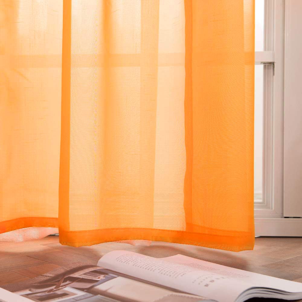 MIULEE Short Window Orange Sheer Curtains for Fall Elegant Transparent Voile Curtain Halloween 2 Panels for Bedroom Living Room 54 x 63 Inches Length