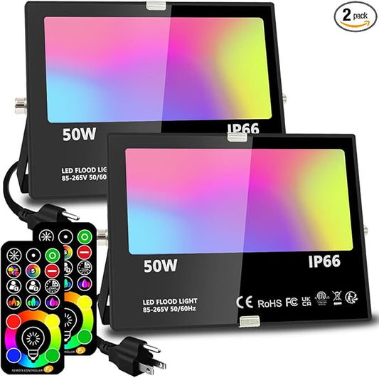 MELPO Led Flood Light 400W Equivalent, RGBW Led Outdoor Lights Colored Floodlight with Remote,40W