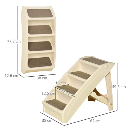 PawHut Four-Step Foldable Pet Stairs w/Non-Slip Mats, for S, XS Dogs - Beige