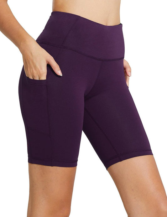 baleaf Biker Shorts Women Yoga Gym Workout Spandex Running Volleyball Tummy Control Compression with Pockets 8" Purple XL
