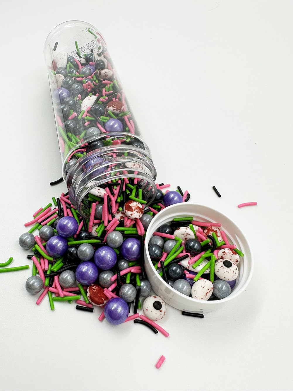 Halloween Sprinkles Pearl Sugar Eyeball Candy 120g/ 4.2oz Baking Edible Cake Decorations Cupcake Toppers Cookie Decorating Ice Cream Toppings Celebrations Shaker Jar Wedding Shower Party Chirstmas Supplies (Eyeball purple pink green candy)