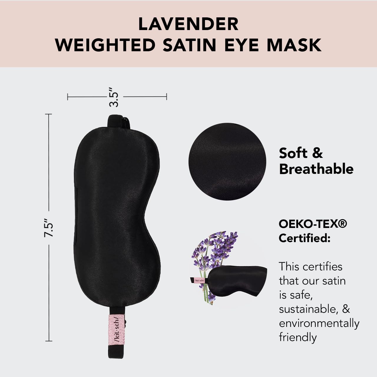 Kitsch Weighted Satin Sleep Mask - Weighted Eye Mask for Sleeping and Travel - Lavender Sleeping Mask for Women and Men - Light Blocking, Adjustable Strap, Ultra-Soft (4.1oz/116g)
