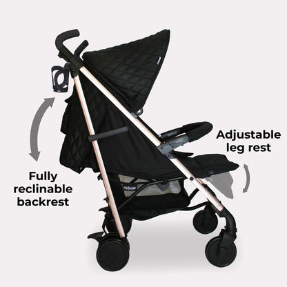 My Babiie MB51 Stroller – from Birth to 4 Years (22kg), Lightweight, Umbrella Fold, Travel Buggy for Toddlers, Pushchair Includes Footmuff, Cup Holder, Rain Cover - Black Quilted