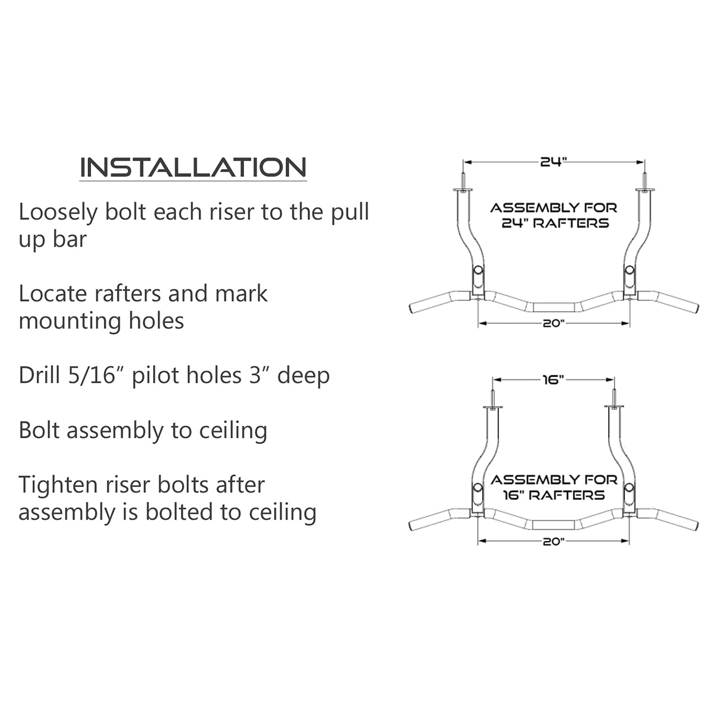 Ceiling Mount Pull Up Bar with Reversible Risers for 16 and 24 Inch Joists with Optimum Grip Spacing by Ultimate Body Press