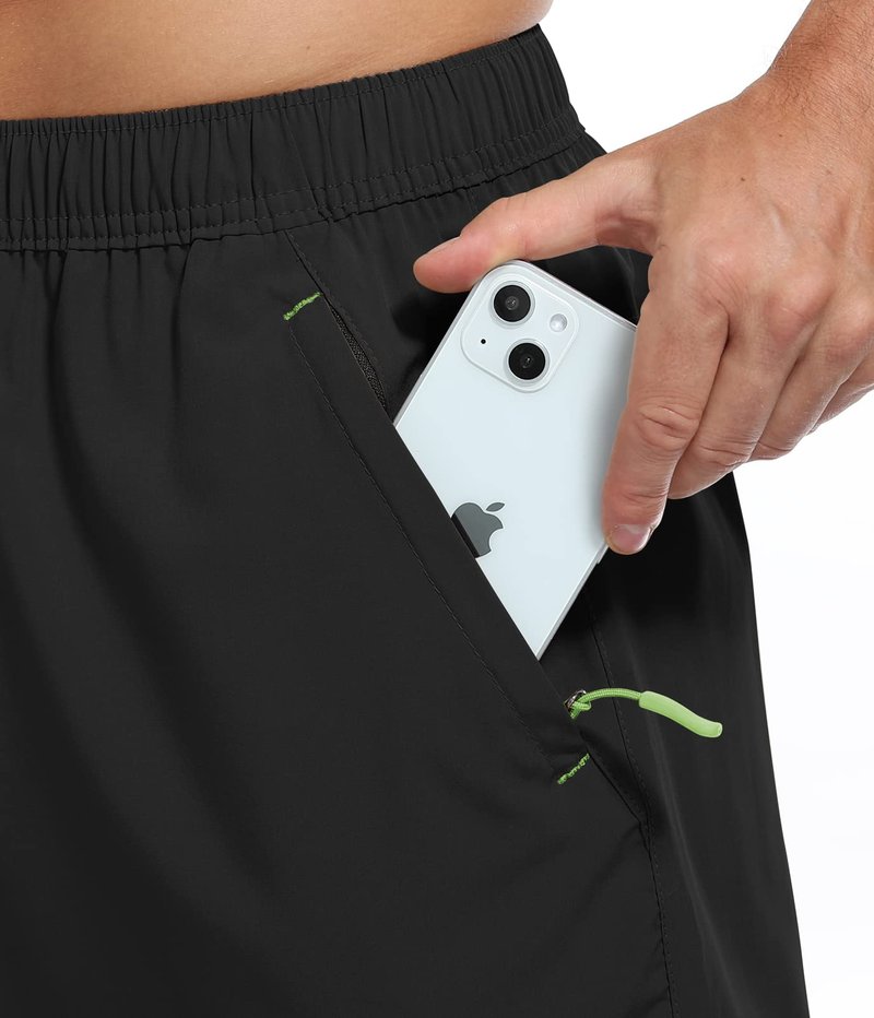 Men's Athletic Shorts Quick Dry Lightweight Gym Running Casual 7 Inch Inseam Shorts with Zipper Pockets Black Large