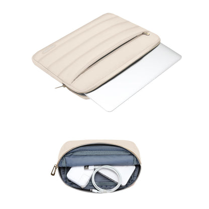 MOSISO 13.3 inch Laptop Case, 13-13.3 inch Puffy Laptop Sleeve Compatible with MacBook Air 13 13.6 M4 M3 M2 M1/Pro 13/Pro 14, HP Dell ASUS Lenovo,Polyester Horizontal Bag with Small Case, Sand