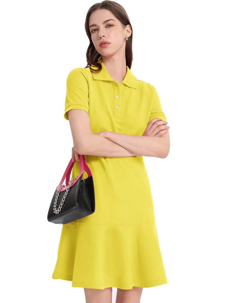 Flygo Womens Polo Dress Collared Short Sleeve Ruffle Golf Tennis T Shirt Sports Workout Mini Summer Dresses Tunic Pique(Yellow-S)