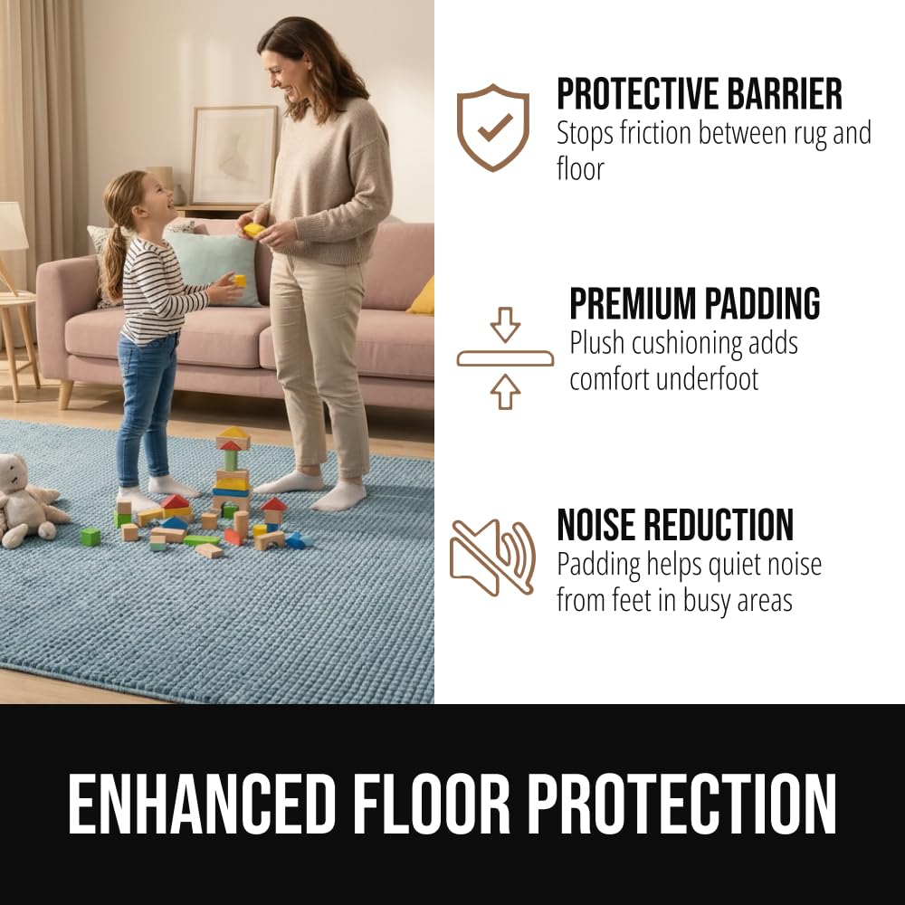 GORILLA GRIP® Premium Dual Sided Thick 2x6 Rug Gripper Pad for Hardwood Floors, Breathable Slip Resistant Pad Grips Under Carpet Area Rugs for Hard Surface Floor Protection, Easy Trim Mats, Beige