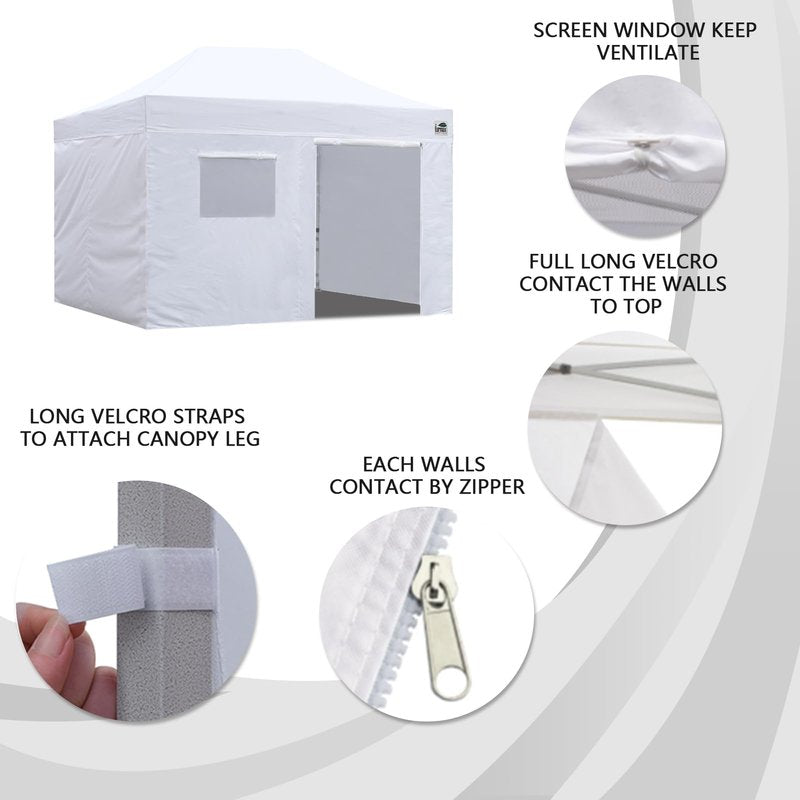 Eurmax USA Full Zippered Walls for 10 x 10 Easy Pop Up Canopy Tent,Enclosure Sidewall Kit with Roller Up Mesh Window and Door 4 Walls ONLY,NOT Including Frame and Top (White)