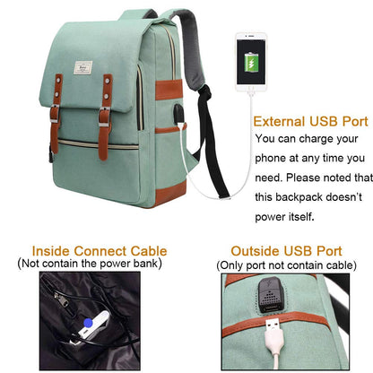 Ronyes College Bag Fits up to 15.6’’ Laptop Casual Rucksack Waterproof Business Travel School Backpack Daypacks with USB Unisex(LightGreen)