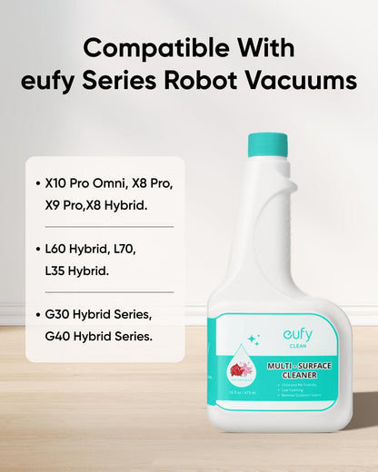 eufy RoboVac Hard Floor Cleaning Solution (2 Bottles), Compatible with X10 Pro Omni, C20 Omni, X9 Pro, X8 Pro Series, L60 Hybrid Series, 16 fl oz / 473 ml, Floor Cleaner