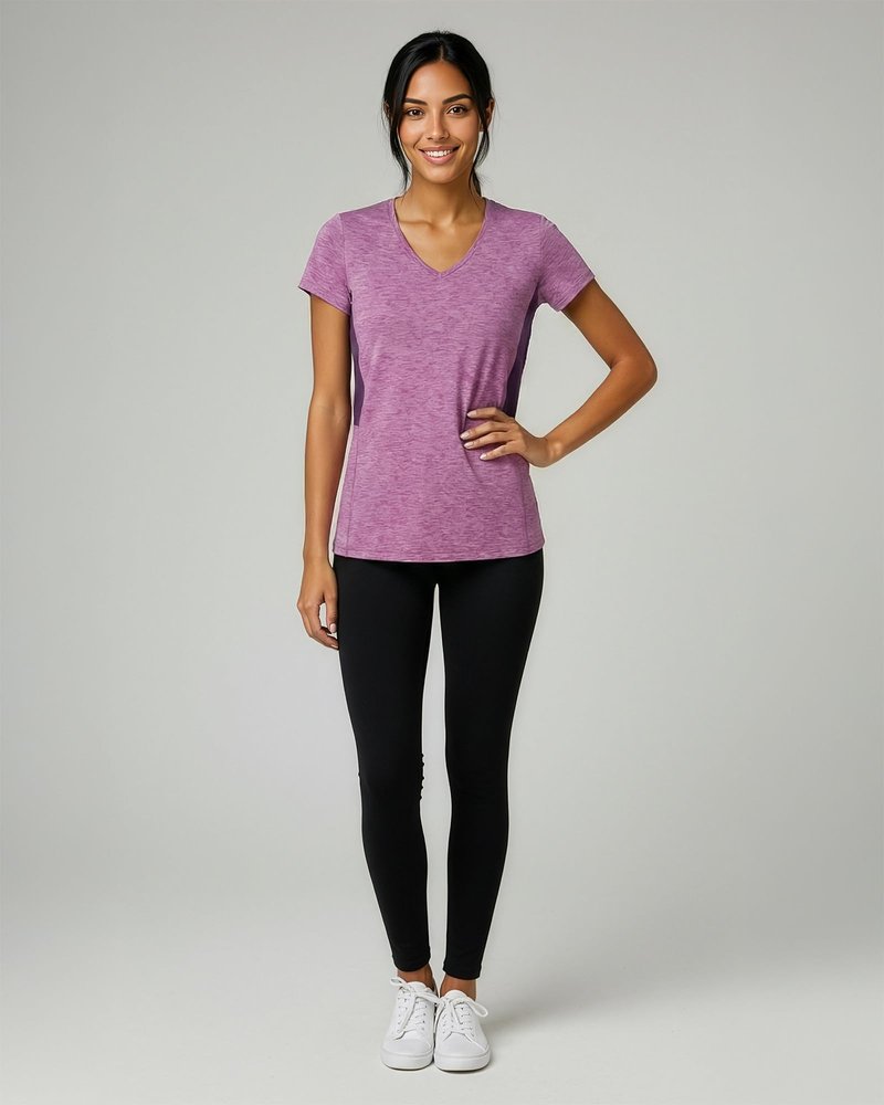 Real Essentials 5 Pack: Women's Dry-Fit Short Sleeve V Neck T Shirt Workout Fitness Yoga Top Tee (Available in Plus Size), Set 4, 2X