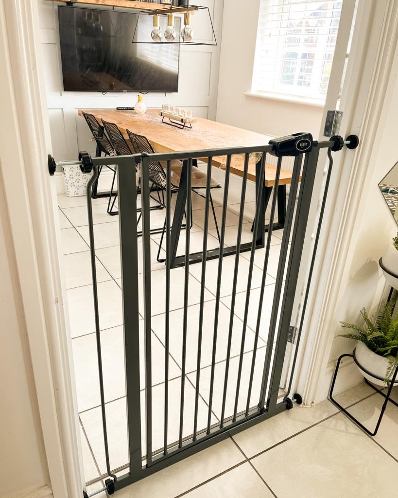 Bettacare Child and Pet Gate, 75cm - 83cm, Slate Grey, Extra Tall Gate 104cm in Height, Pressure Fit Stair Gate, Baby Gate and Suitable for Dog Gate or Pet Barrier, Easy Installation