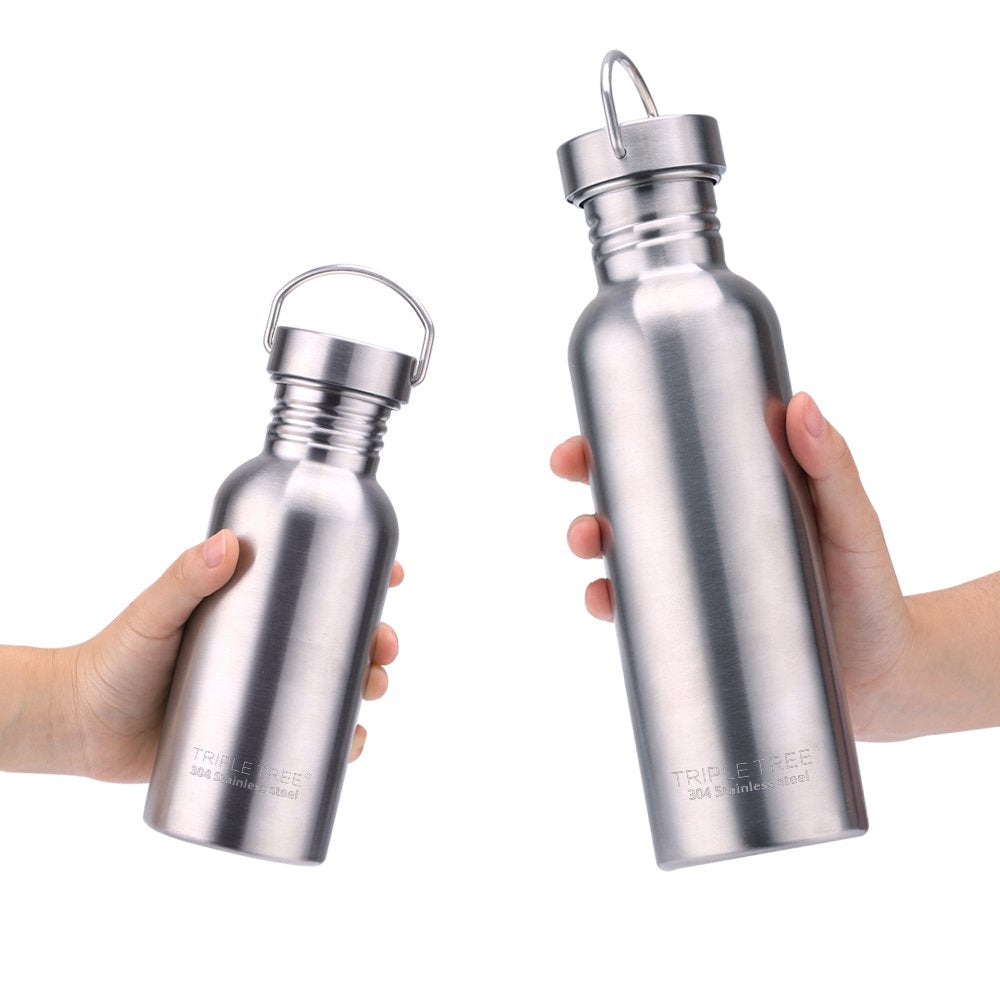 TRIPLE TREE 34 OZ Uninsulated Single Walled Stainless Steel Sports Water Bottle 18/8 Food Grade for Cyclists, Runners, Hikers, Beach Goers, Picnics, Camping - BPA Free