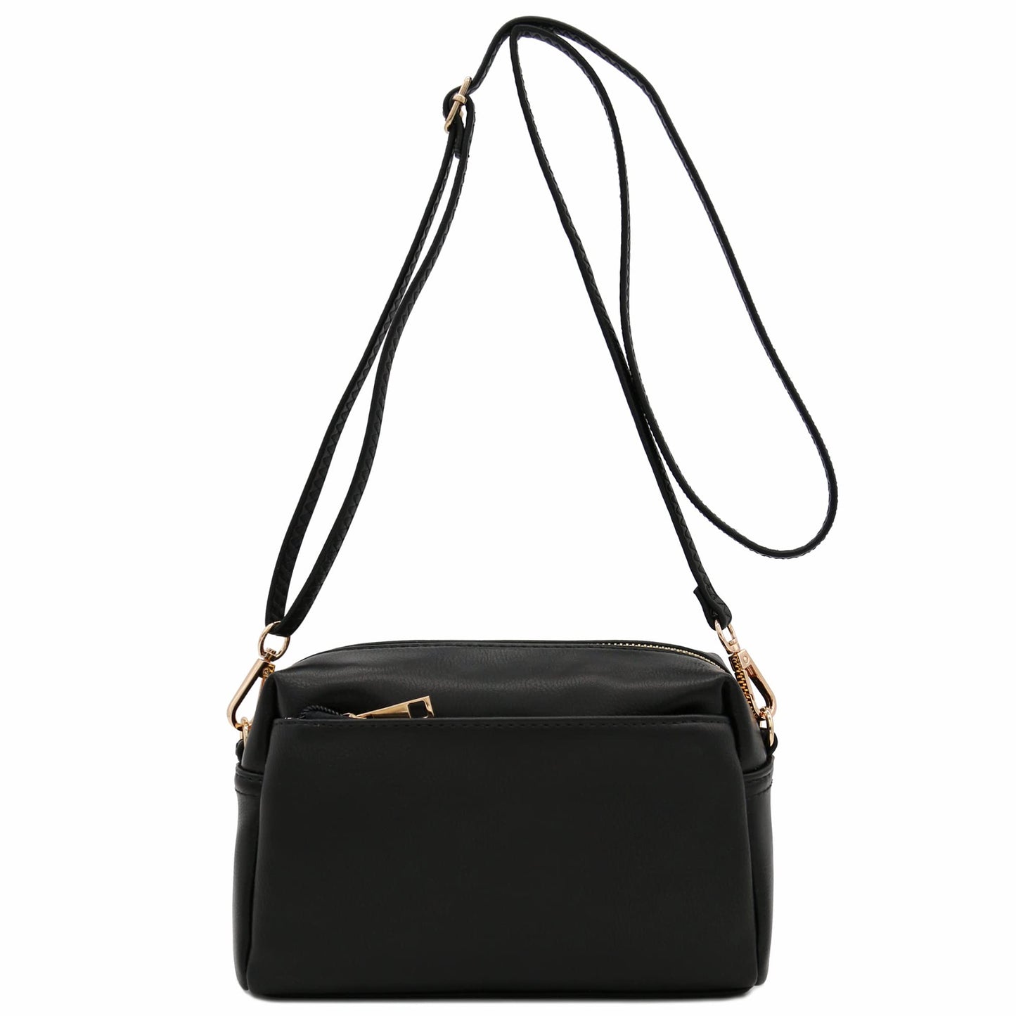 FashionPuzzle Triple Zip Small Crossbody Bag (Black)