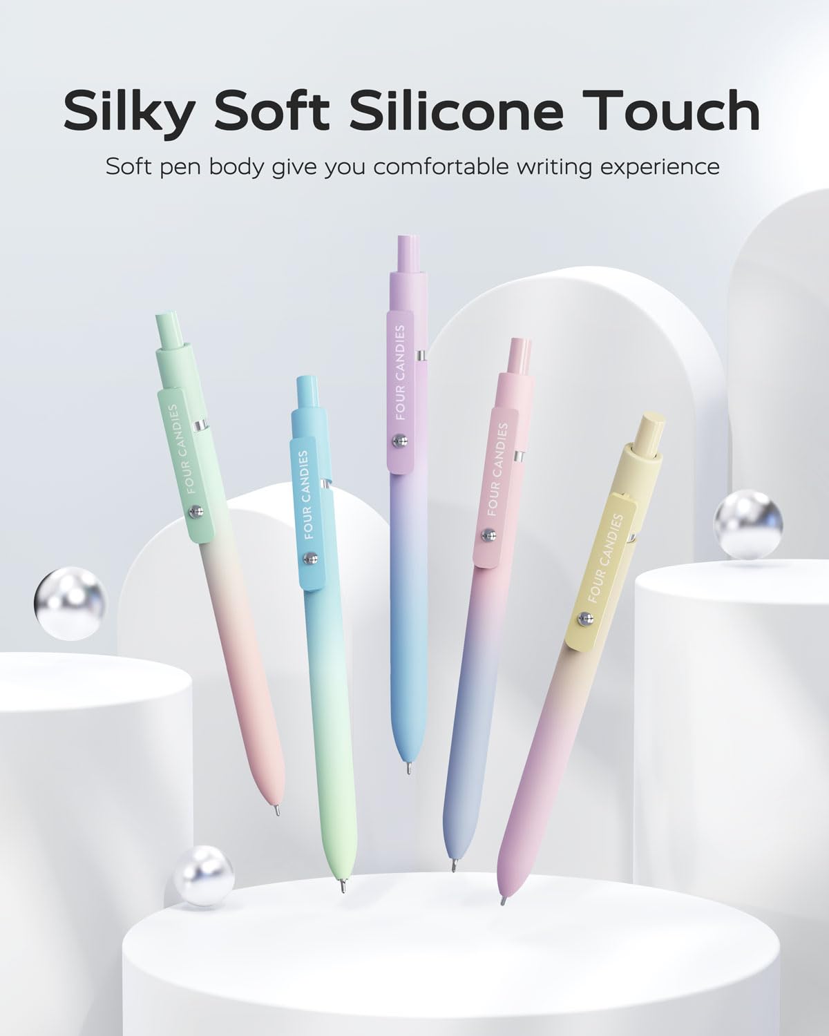 Four Candies Gel Pens, 5 Pcs 0.7mm Quick Dry Black Ink Pen Fine Point Smooth Writing Unique Pen, Office Home School Supplies Essentials Fun Pretty Cute Pens Gifts for Girl Women(Gradient)