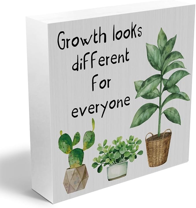 Inspirational Growth Mindset Wooden Box Sign, Motivational Gifts Rustic Farmhouse Home Therapy Counseling Office Classroom Desk Table Shelf Decor, Positive Affirmations Wood Block Plaque