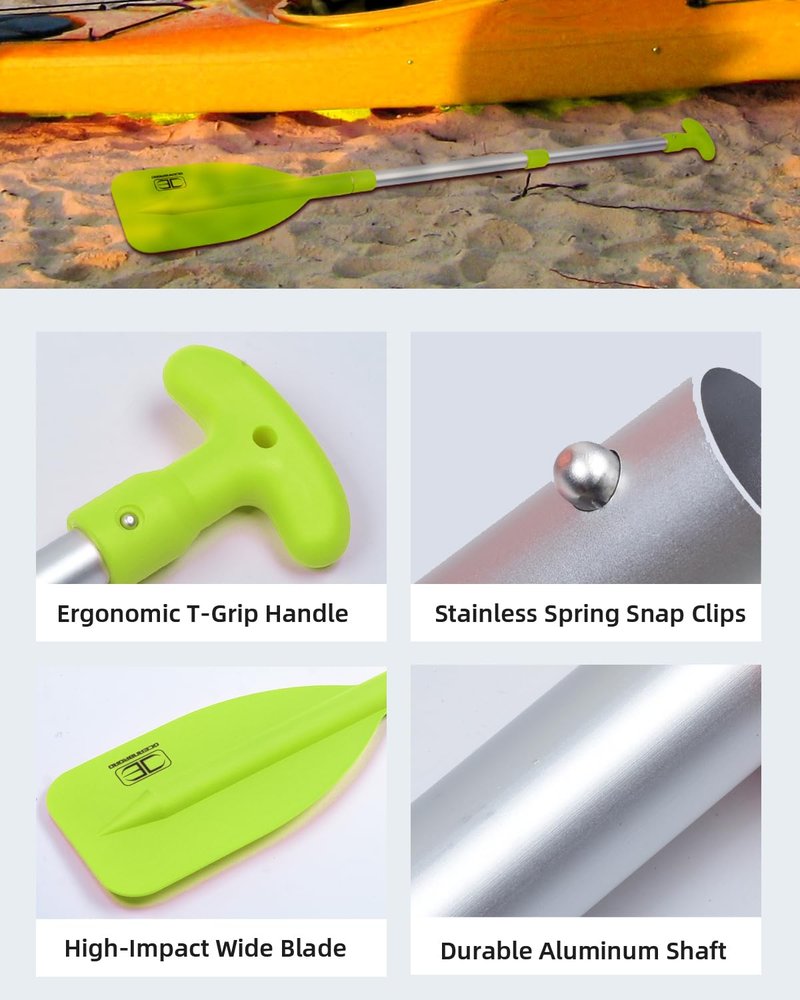 OCEANBROAD Telescoping Emergency Paddle 21''-42''（Assembling Required） Collapsible Paddles Aluminium Shaft for Kayaking Boating Canoeing River Tubing, Green, 2 Paddles