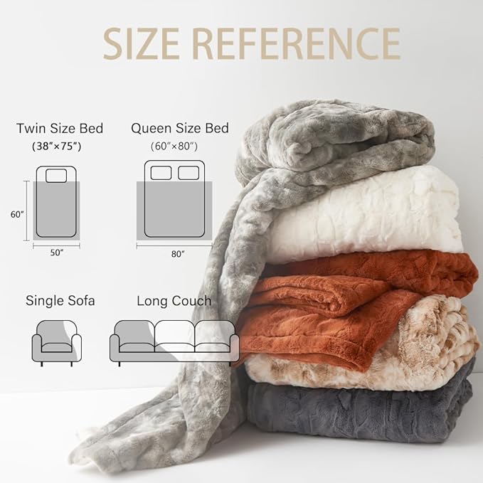 Krifey Faux Fur Throw Blanket, Super Soft Cozy Blanket, Luxury Fluffy Blanket Warm Bed Throw, Plush for Women, Camel 50" x 60"