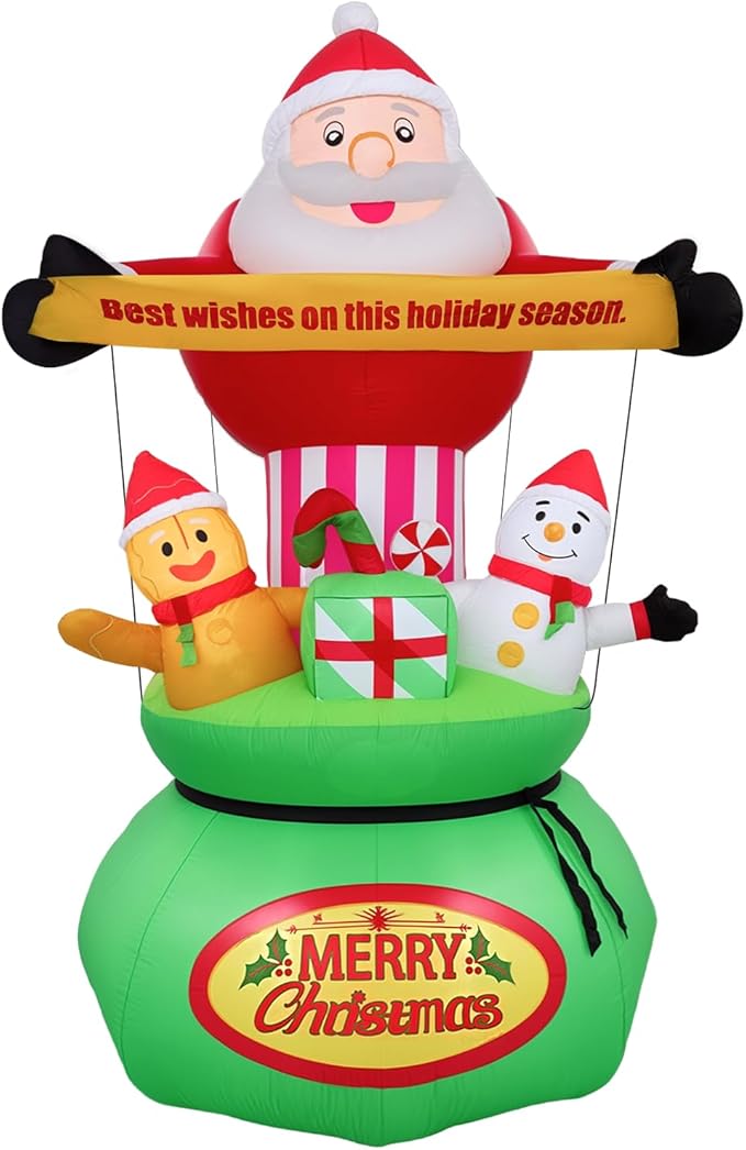 9FT Christmas Inflatables Outdoor Decorations,Blow Up Yard Decorations Santa Claus Snowman Gingerbread Man and Gift Bag,Built-in LED Lights for Garden Lawn Xmas Decor