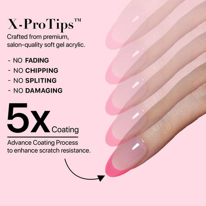 SXC Cosmetics French Tip Press On Nails - Skin Tone Nude and Color Series, Short Coffin X-Pro Tips Starter Kit ST119KIT