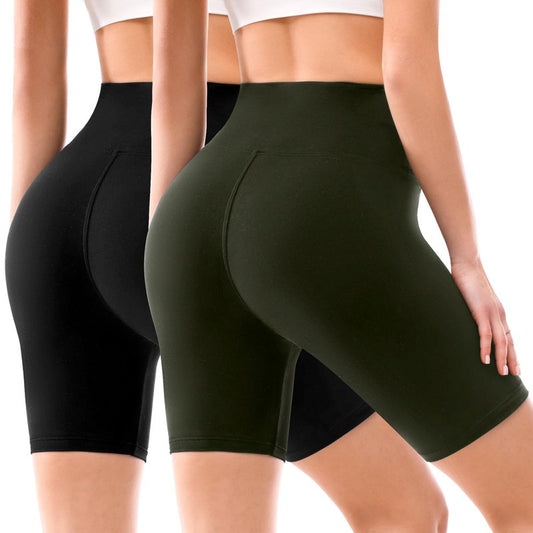 Leafigure 2 Pack Biker Shorts for Women 6" High Waisted Gym Shorts for Yoga Workout Black/ArmyGreen L-XL