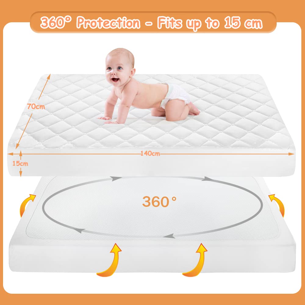 Yoofoss Waterproof Baby Mattress Protector 70 x 140 cm Adjustable Fitted Sheet Removable and Washable for Cot Bed