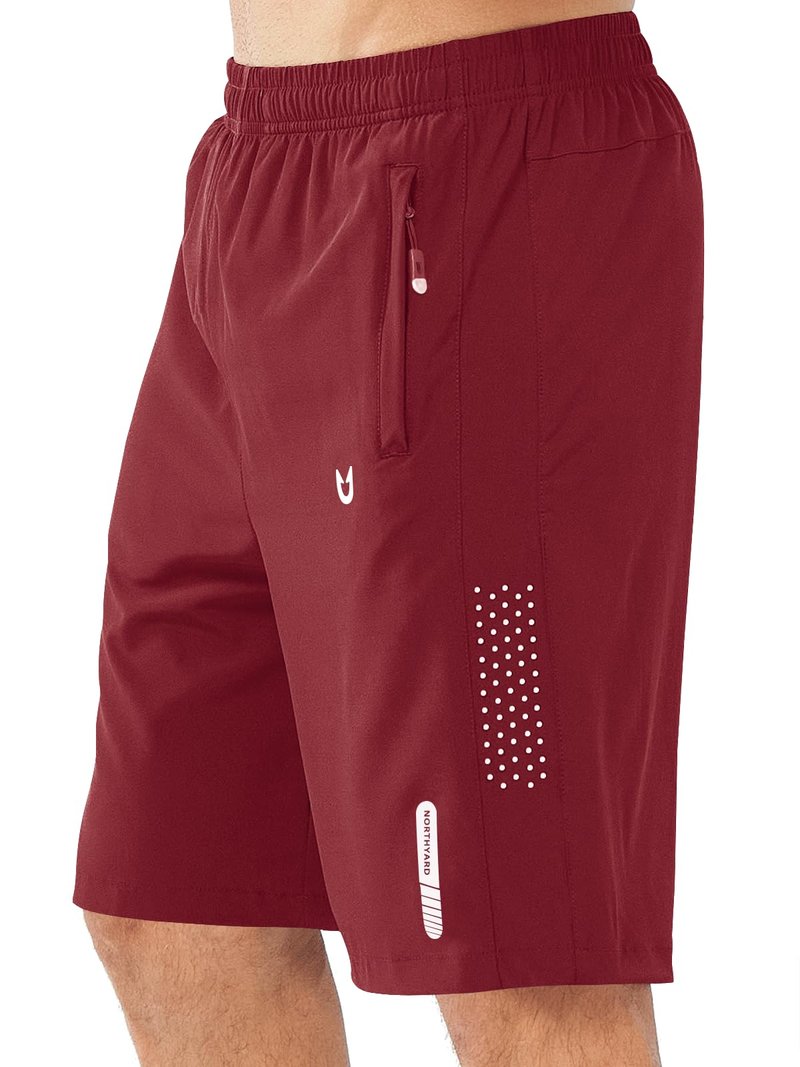 NORTHYARD Men's Athletic Running Shorts Gym Workout 7"/9"/5" Quick Dry Lightweight Sports Basketball Tennis 3 Zipper Pockets WINERED-9inch L