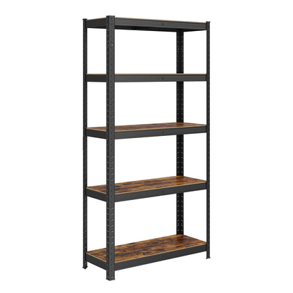 SONGMICS Shelving Unit, 30 x 75 x 150 cm, 650 kg Load Capacity (130 kg per Shelf), Industrial, Adjustable Storage Shelves, for Living Room, Kitchen, Garage, Rustic Brown and Black GLR030B01