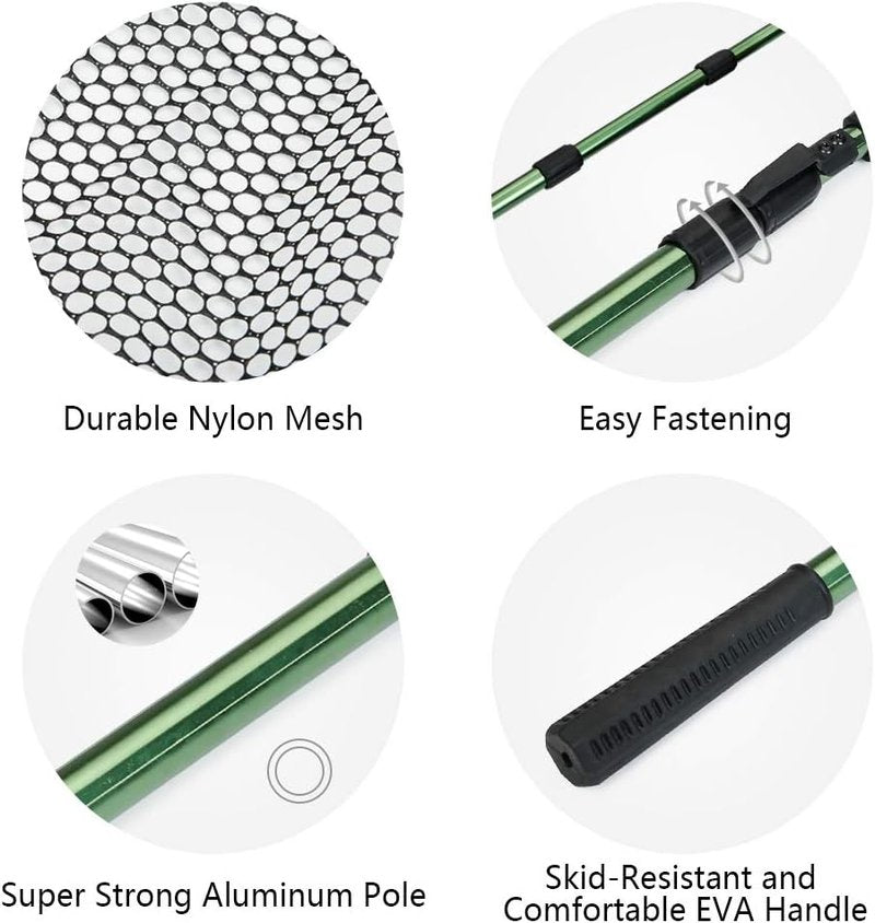 Fishing Landing Net with Telescoping Pole Handle - Extendable 40-63 Inches for Freshwater Use