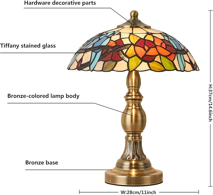 Tiffany Style Table Lamp, Stained Glass Table Light,Art Craft Antique Decor Lamp for Bedside Nightstand Bedroom Living Room Home Office ect