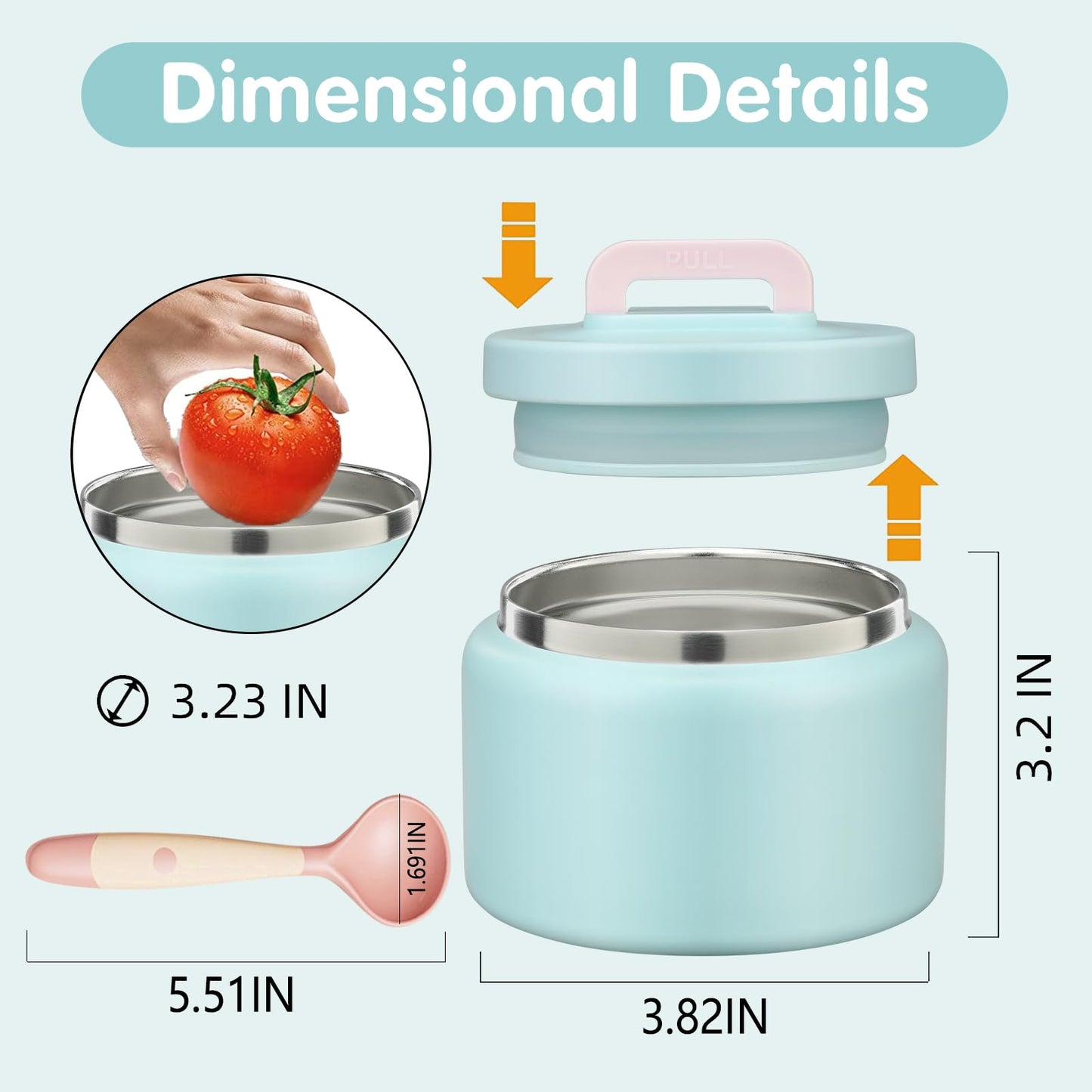 JXXM 8 Oz Thermo Food Jar for Hot & Cold Food for Kids, Insulated Lunch Containers Hot Food Jar,Leak-Proof Vacuum Stainless Steel Wide Mouth Lunch Soup Thermo for School (A-Ice Blue)