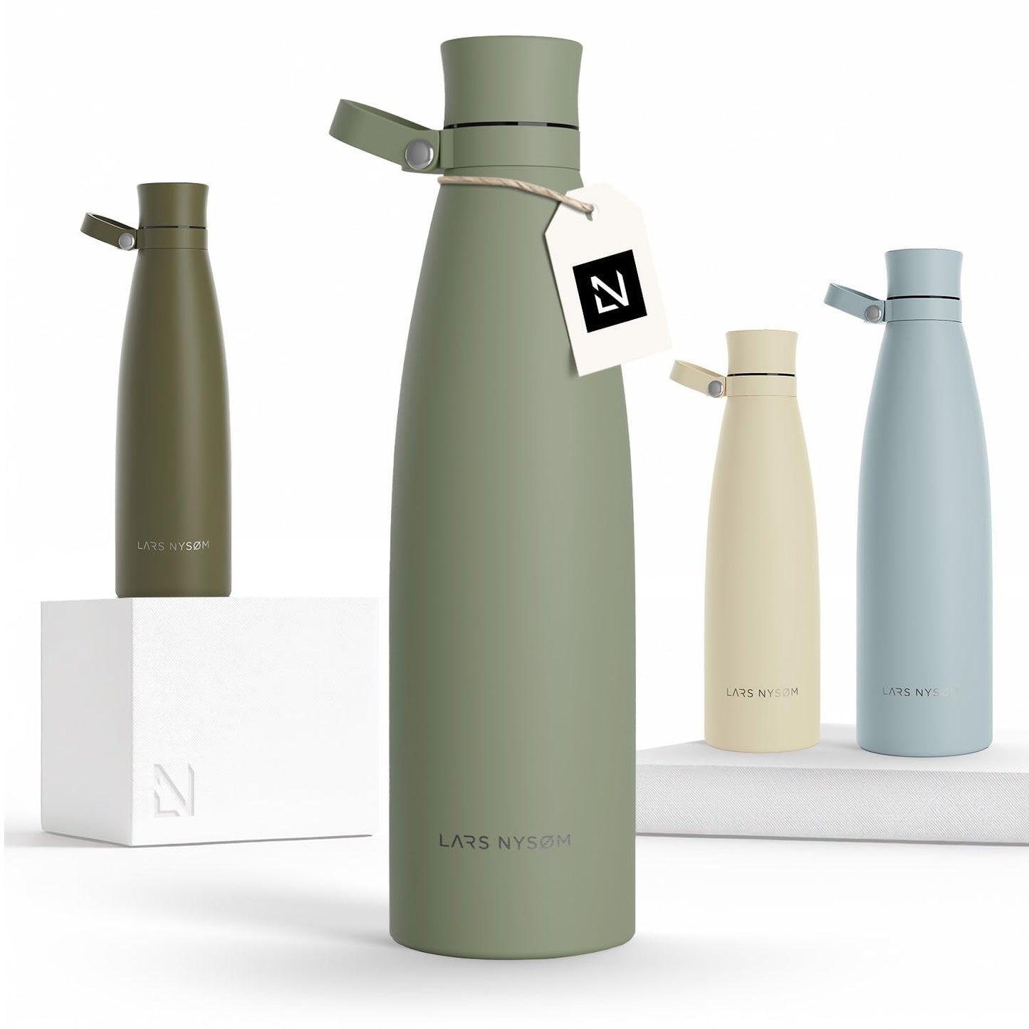 LARS NYSØM Stainless Steel Insulated Water Bottle 25oz 34oz | Insulated Thermo Flask for Hot and Cold Beverages | Leakproof Drinking Bottle (Sage Green, 33.9oz)