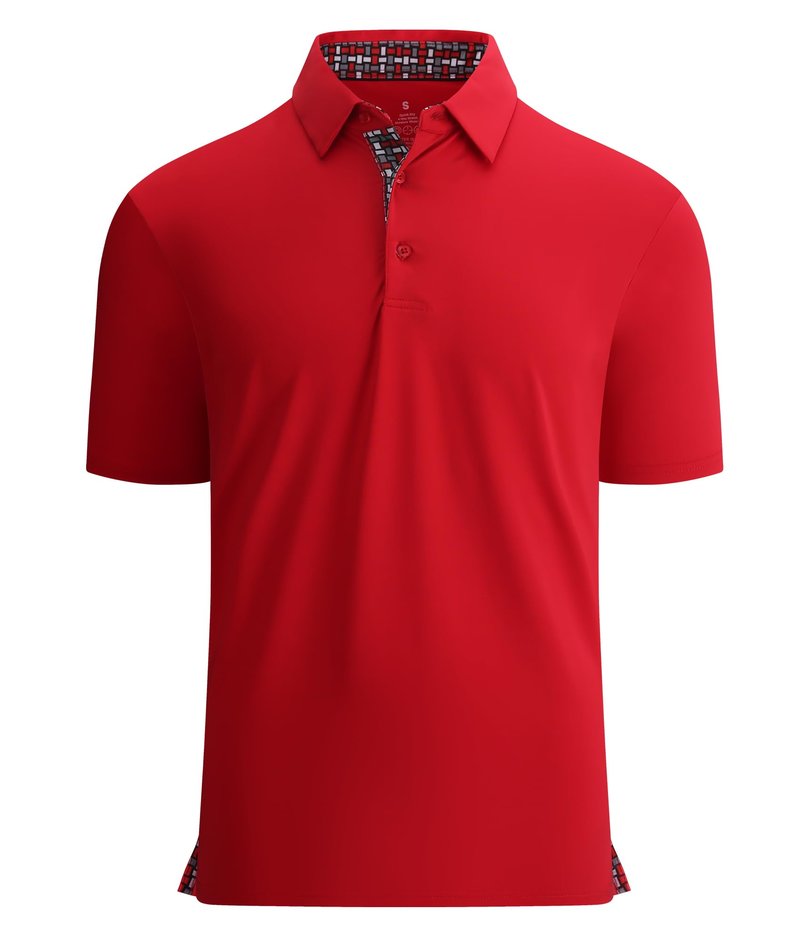 Alex Vando Mens Golf Shirt Moisture Wicking Quick-Dry Solid Short Sleeve Polo Shirts for Men,Red,XL