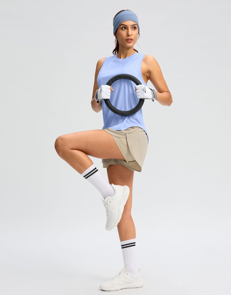 SANTINY Women's Sleeveless Workout Tops Lightweight Tennis Yoga Athletic Running Shirts Racerback Tank Tops for Women (Light Blue_L)