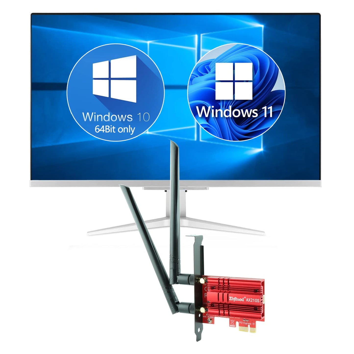 WiFi Card 5400Mbps 6E Wireless WiFi Bluetooth 5.3 PCIe Network Card, Intel WiFi 6E AX210 Chip, 6GHz/5GHz/2.4GHz PCI Express Bluetooth WiFi 6 Card for Desktop/PC Windows 11/10(64Bit)