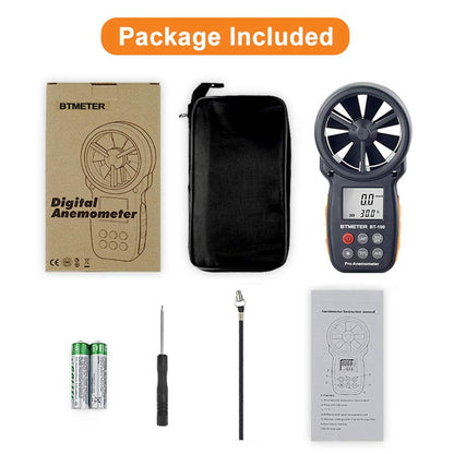 Digital Anemometer Handheld - BTMETER BT-100 Wind Speed Meter Gauge, Accurately Measure Wind Velocity Temperature Speed for CFM with MAX/MIN/AVG, Backlight LCD, HVAC