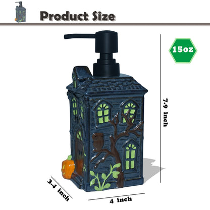 CAAHANJIA Haunted House Soap Dispenser,Refillable Halloween Liquid Hand Soap Dispenser for Bathroom, Kitchen Sink - Black
